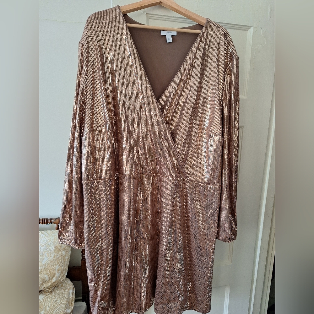 Rose Gold Sequin Long Sleeve Dress